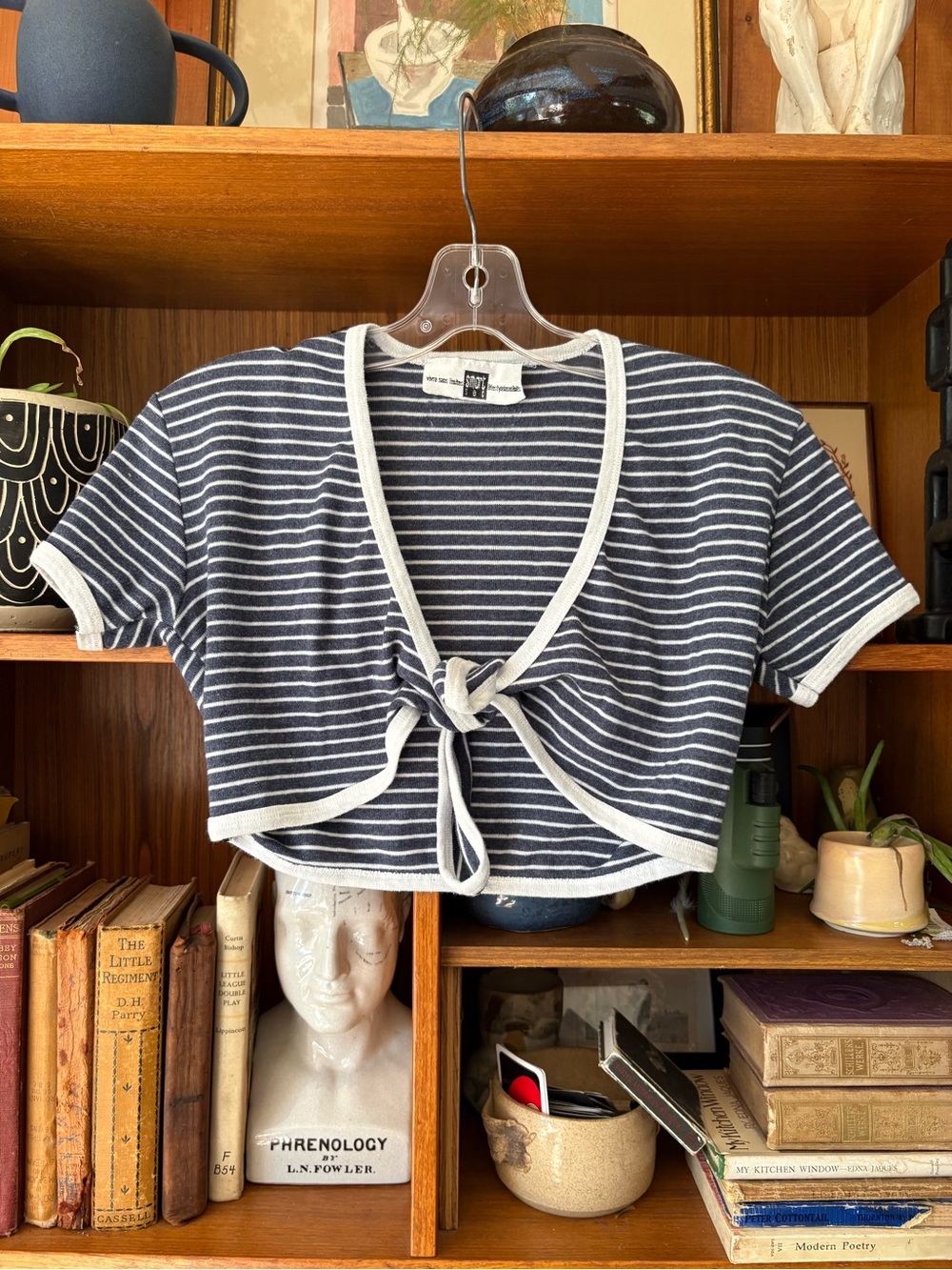 Vintage 90s Stripe Nautical Tie Front Crop Top S